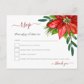 Rode Poinsettia Foliage Kerstmis Bruiloft RSVP Uitnodiging Briefkaart (Voorkant)
