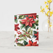 Rode Poinsettia Foto & Kerstfeestfeitje Kaart (Gele Bloem)