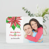 Rode Poinsettia Foto Kerstkaart (Staand voorkant)
