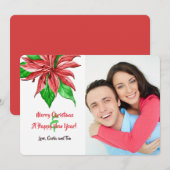 Rode Poinsettia Foto Kerstkaart (Voorkant / Achterkant)