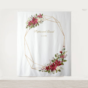 Rode Poinsettia Gouden Frame Bruiloft Foto Booth Wandkleed