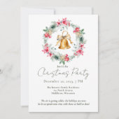 Rode Poinsettia Gouden Sneeuwvlokken Kerstkrans Kaart (Voorkant)