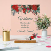 Rode Poinsettia grens bruiloft Welkom # 2 Acryl Bord (Huwelijk)