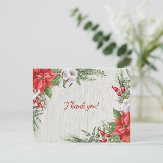 Rode Poinsettia Groene Bladeren Bruiloft  Briefkaart (Staand voorkant)