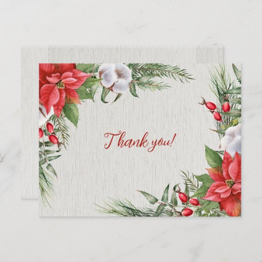 Rode Poinsettia Groene Bladeren Bruiloft  Briefkaart (Voorkant / Achterkant)