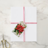 Rode Poinsettia Holly Berries Kerstvakantie Cadeaulabel (Met Touw)