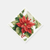 Rode Poinsettia Holly Berries Kerstvakantie Servet (Hoek)