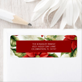 Rode Poinsettia Holly Berry Classic Kerstmis Etiket