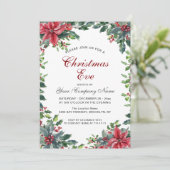 Rode Poinsettia & Holly Berry krans kerstavond Kaart (Staand voorkant)