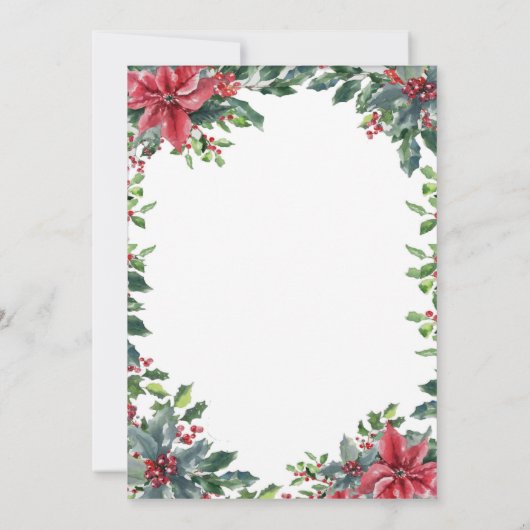 Rode Poinsettia & Holly Berry krans kerstavond Kaart (Achterkant)