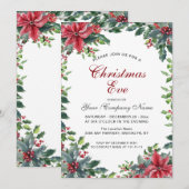 Rode Poinsettia & Holly Berry krans kerstavond Kaart (Voorkant / Achterkant)