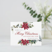 Rode Poinsettia Holly Kerstmis Groet Vakantie Briefkaart (Staand voorkant)