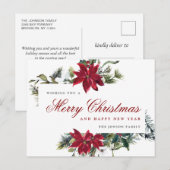 Rode Poinsettia Holly Kerstmis Groet Vakantie Briefkaart (Voorkant / Achterkant)