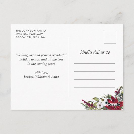 Rode Poinsettia Holly Kerstmis Groet Vakantie Briefkaart (Achterkant)