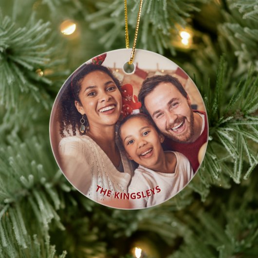 Rode Poinsettia Holly Kerstvakantie Foto Keramisch Ornament (Boom)