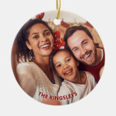 Rode Poinsettia Holly Kerstvakantie Foto Keramisch Ornament (Voorkant)