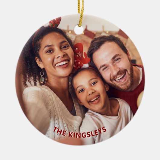 Rode Poinsettia Holly Kerstvakantie Foto Keramisch Ornament (Voorkant)