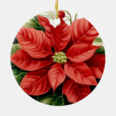 Rode Poinsettia Holly Kerstvakantie Foto Keramisch Ornament (Achterkant)