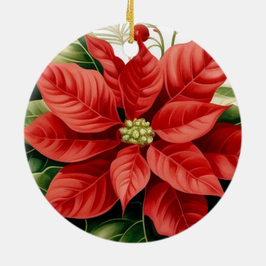 Rode Poinsettia Holly Kerstvakantie Foto Keramisch Ornament (Achterkant)