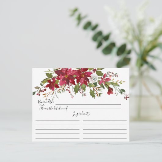 Rode Poinsettia Holly Vrijgezellenfeest Recept Kaa Briefkaart (Staand voorkant)