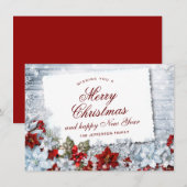 Rode Poinsettia Hulst Rustieke Kerst Groet Feestdagenkaart (Voorkant / Achterkant)