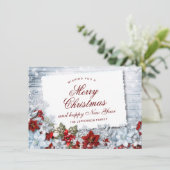 Rode Poinsettia Hulst Rustieke Kerst Groet Feestdagenkaart (Staand voorkant)