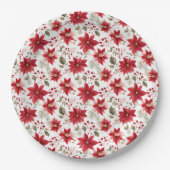 Rode poinsettia Kerst Bloemen Bessen Vakantie Papieren Bordje (Voorkant)