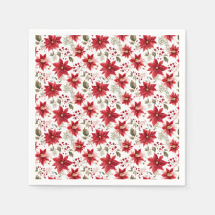Rode poinsettia Kerst Bloemen Bessen Vakantie Servet