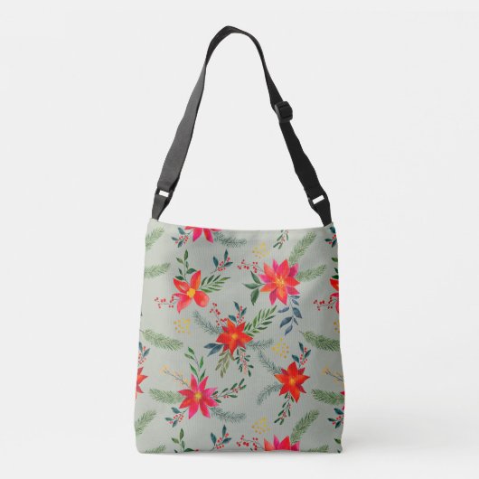 Rode Poinsettia Kerst Bloemen Crossbody Tas (Achterkant)