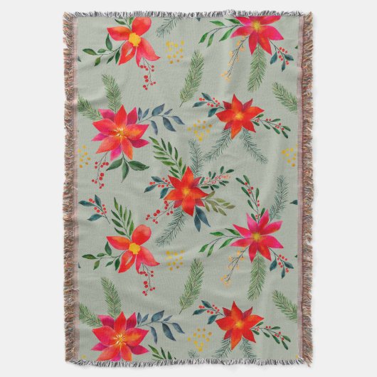 Rode Poinsettia Kerst Bloemen Deken (Voorkant Verticaal)