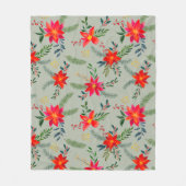 Rode Poinsettia Kerst Bloemen Fleece Deken (Voorkant)
