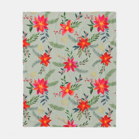 Rode Poinsettia Kerst Bloemen Fleece Deken (Voorkant)