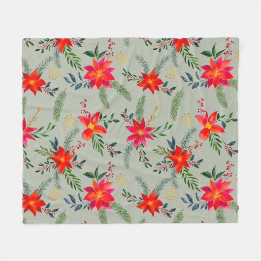 Rode Poinsettia Kerst Bloemen Fleece Deken (Voorkant (Horizontaal))