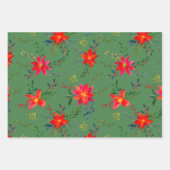 Rode Poinsettia Kerst Bloemen Inpakpapier Vel (Voorkant 2)
