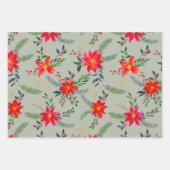 Rode Poinsettia Kerst Bloemen Inpakpapier Vel (Voorkant)
