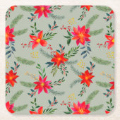 Rode Poinsettia Kerst Bloemen Kartonnen Onderzetters (Voorkant)