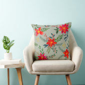 Rode Poinsettia Kerst Bloemen Kussen (Stoel)