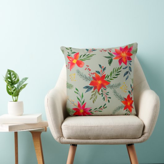 Rode Poinsettia Kerst Bloemen Kussen (Stoel)