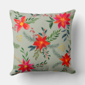 Rode Poinsettia Kerst Bloemen Kussen (Achterkant)