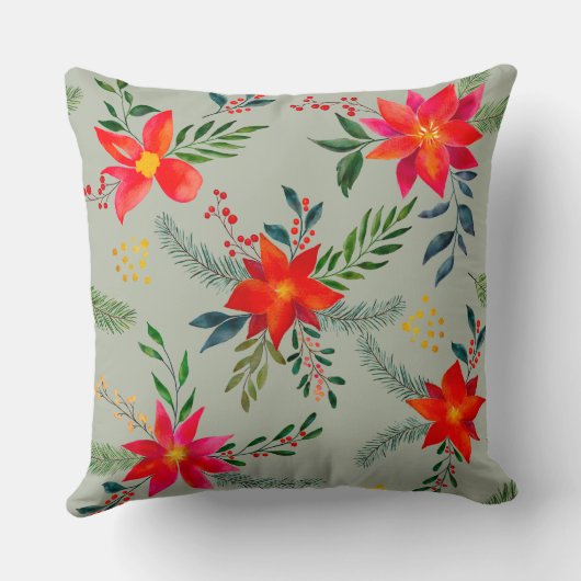 Rode Poinsettia Kerst Bloemen Kussen (Achterkant)