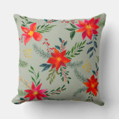 Rode Poinsettia Kerst Bloemen Kussen (Voorkant)