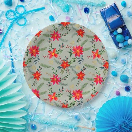 Rode Poinsettia Kerst Bloemen Papieren Bordje (Feest)