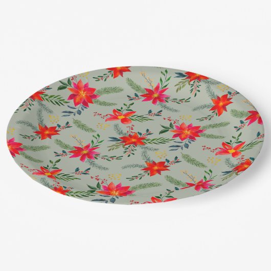 Rode Poinsettia Kerst Bloemen Papieren Bordje (Gekanteld)