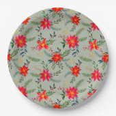 Rode Poinsettia Kerst Bloemen Papieren Bordje (Voorkant)