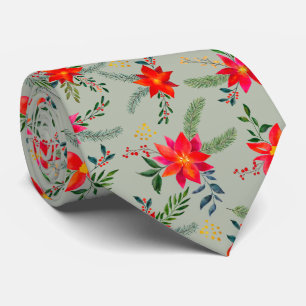 Rode Poinsettia Kerst Bloemen Stropdas