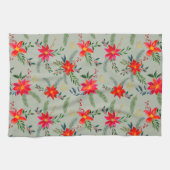 Rode Poinsettia Kerst Bloemen Theedoek (Horizontaal)