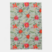 Rode Poinsettia Kerst Bloemen Theedoek (Verticaal)