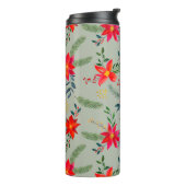 Rode Poinsettia Kerst Bloemen Thermosbeker (Gedraaid links)