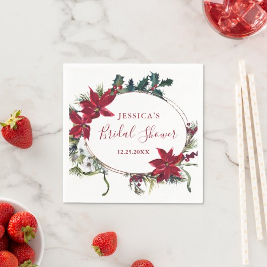 Rode Poinsettia Kerst Bruidsborrel Papieren Servet (Insitu)