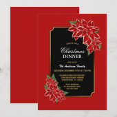 Rode Poinsettia Kerst Diner Party Kaart (Voorkant / Achterkant)